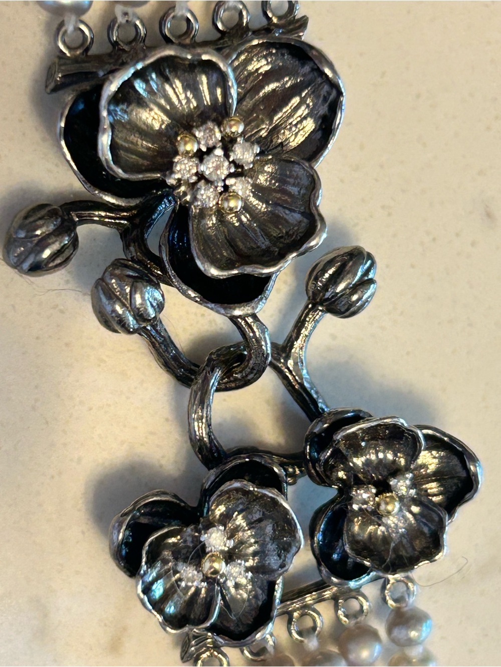 Michael Aram Pearl Multi-Strand Silver Necklace with Diamond Accents & Orchids - Picture 2 of 16